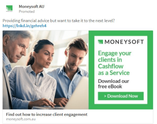 Moneysoft AU - LinkedIn sponsored content example 