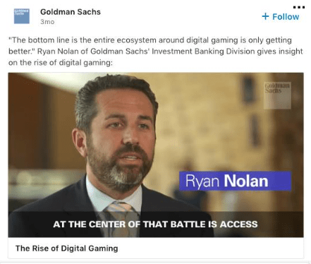 Goldman Sachs - LinkedIn video ad example 