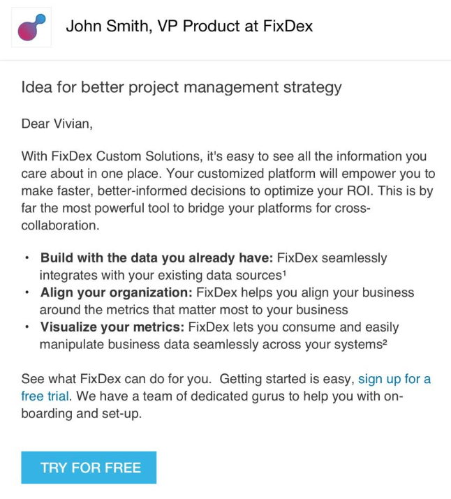 FixDex - LinkedIn sponsored inmail example 