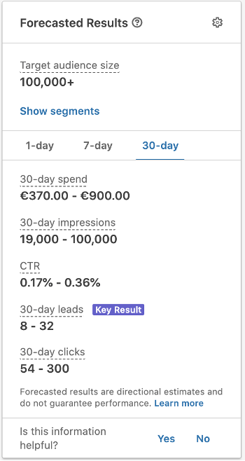 Linkedin Ads spend calculation and investment